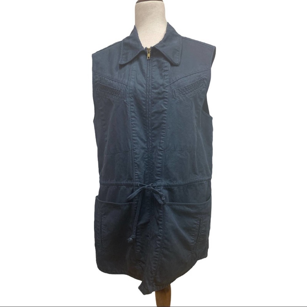 A.L.C. Taraval Utility Full Zip Canvas Vest Pockets Collar Drawstring Black SP‎